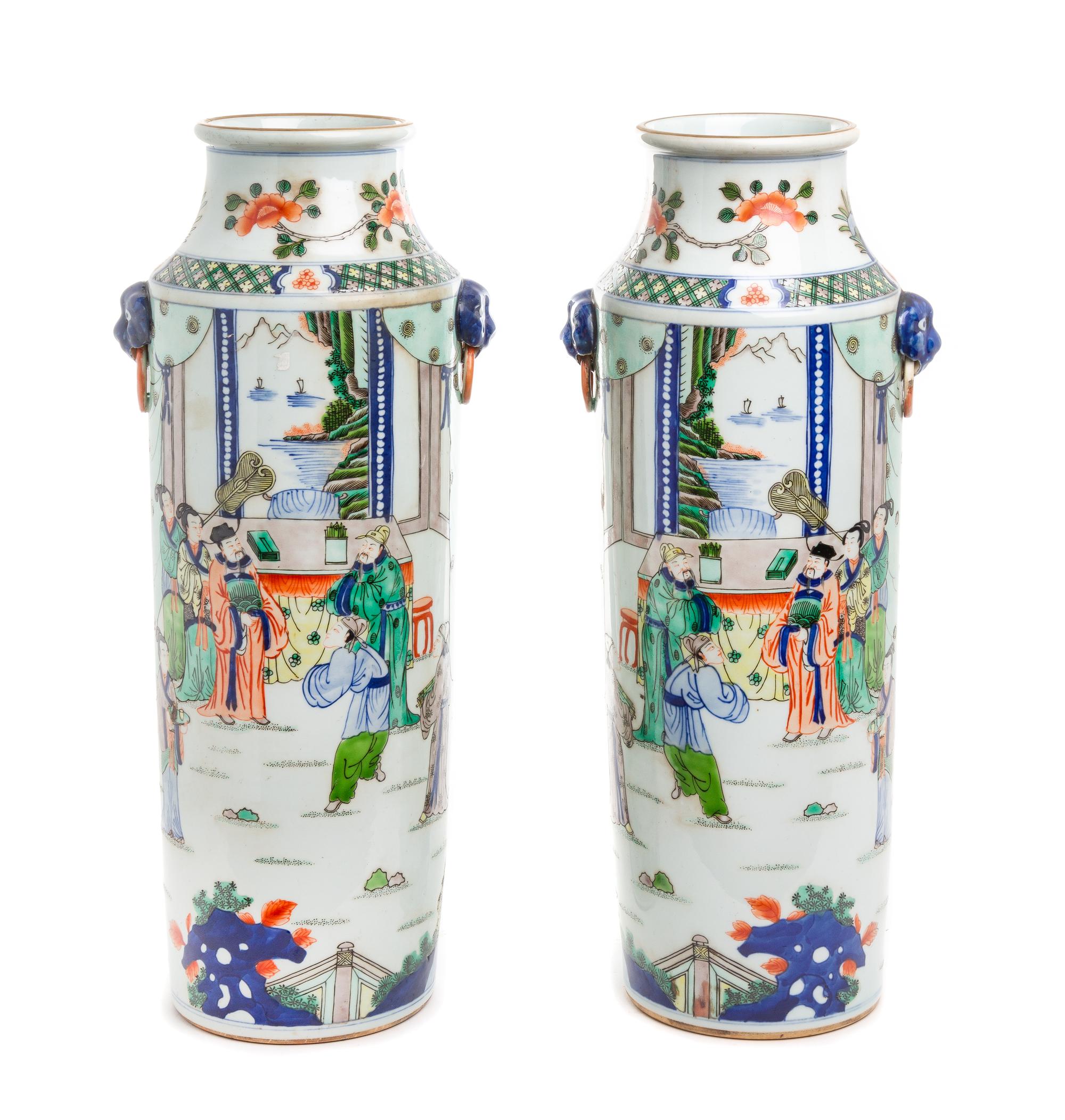 A Pair of Chinese Famille Verte Porcelain Vases Height 17 1/4 inches. — 20TH CENTURY
