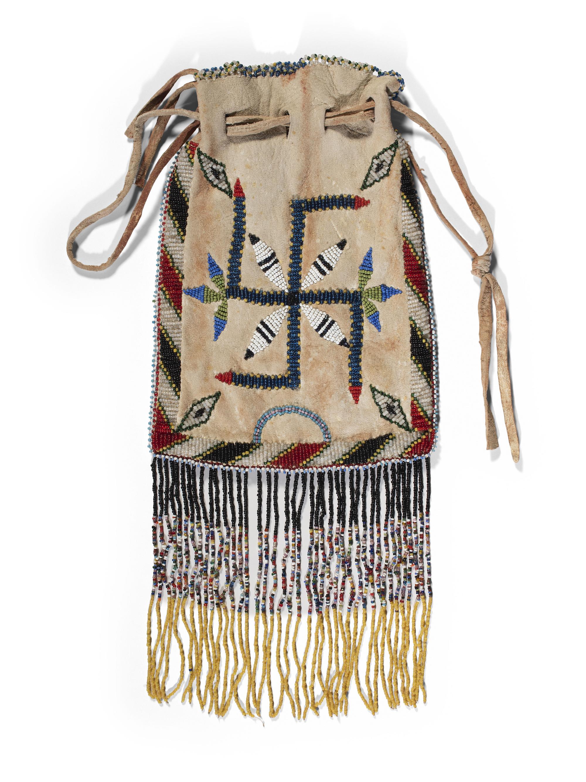 Apache Beaded Hide Drawstring Bag