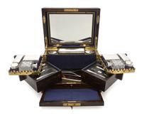 A Victorian Calamander, Silver and Cut Glass Dressing Box, RETAILED BY HOWELL, JAMES & CO., LONDON, Height 8 1/4 x width 13 1/2 x depth — RETAILED BY HOWELL, JAMES & CO., LONDON,