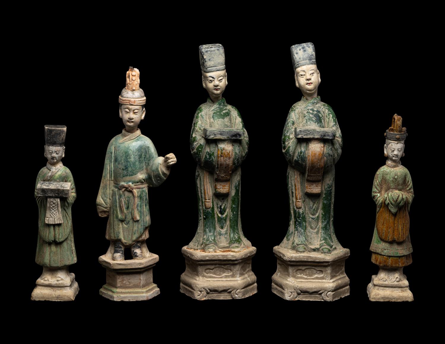 Five Chinese Sancai Glazed Attendants