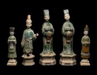 Five Chinese Sancai Glazed Attendants