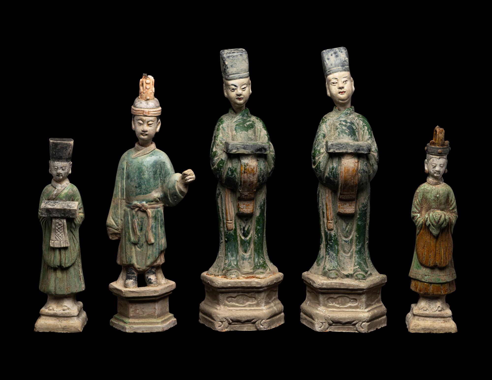 Five Chinese Sancai Glazed Attendants