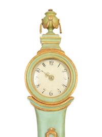 A Swedish Green Painted and Parcel Gilt Longcase Clock