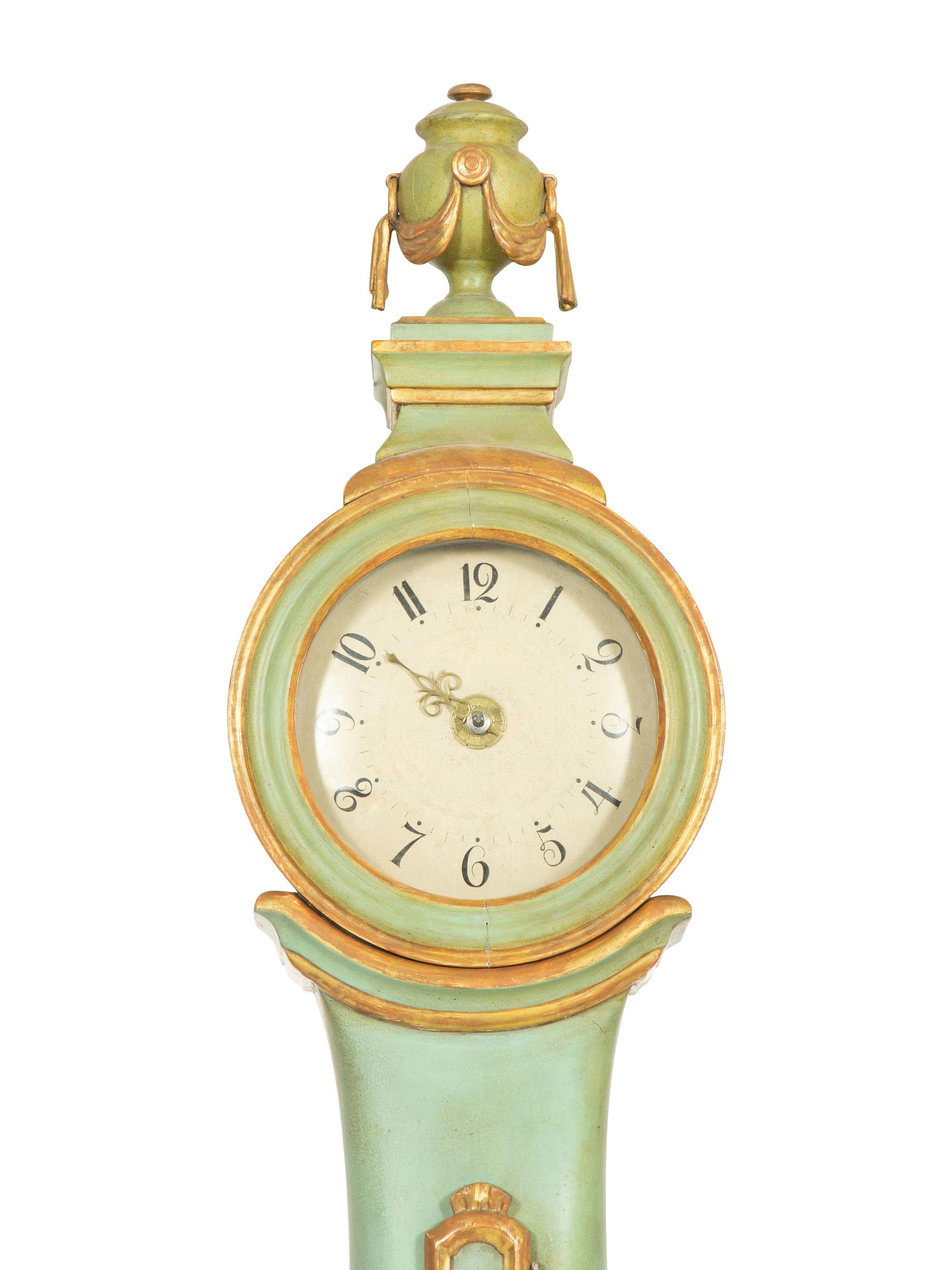 A Swedish Green Painted and Parcel Gilt Longcase Clock