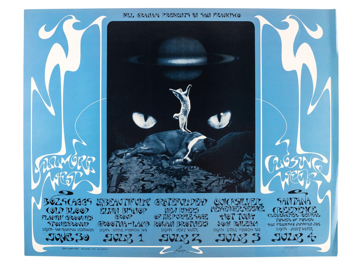 [MUSIC] -- [POSTERS]. SINGER, David, artist. Complete set of 66 SIGNED posters designed for the Fillmore West Ballroom, San Francisco, California. 1969-1971.