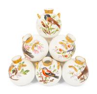 A Royal Worcester Porcelain Multi-stack of Ten Vases with Hand Painted Bird Decoration