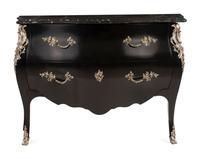 A Ralph Lauren Silvered Bronze-Mounted Marble-Top Ebonized Commode