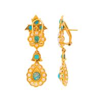 TURQUOISE AND CULTURED PEARL EARCLIPS