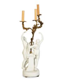 A Pair of Venetian Painted and Parcel Gilt Columns with Putti