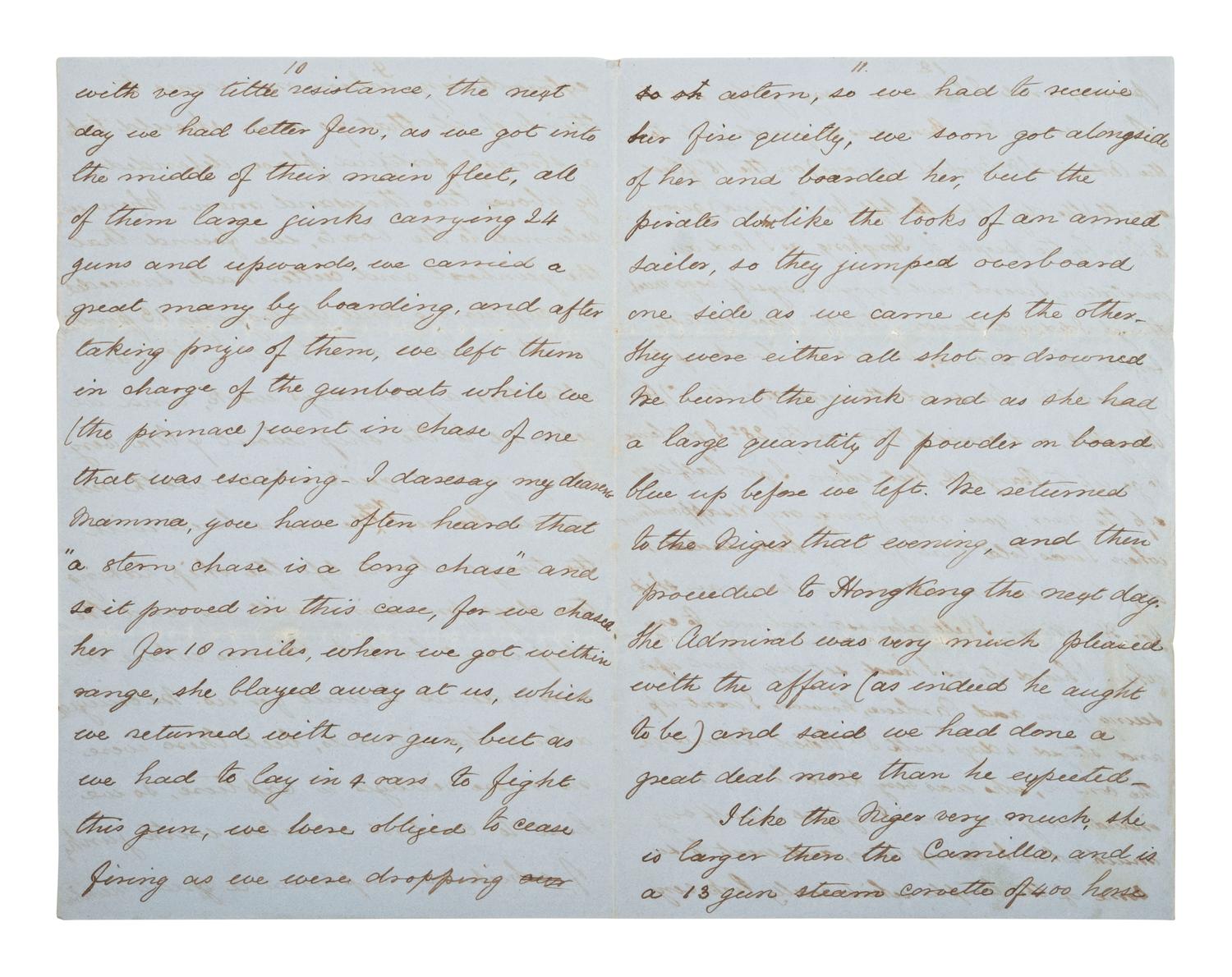 [MARITIME]. Markham, Sir Albert H. ALS on the HMS Niger describing pursuit of pirates. 1859.