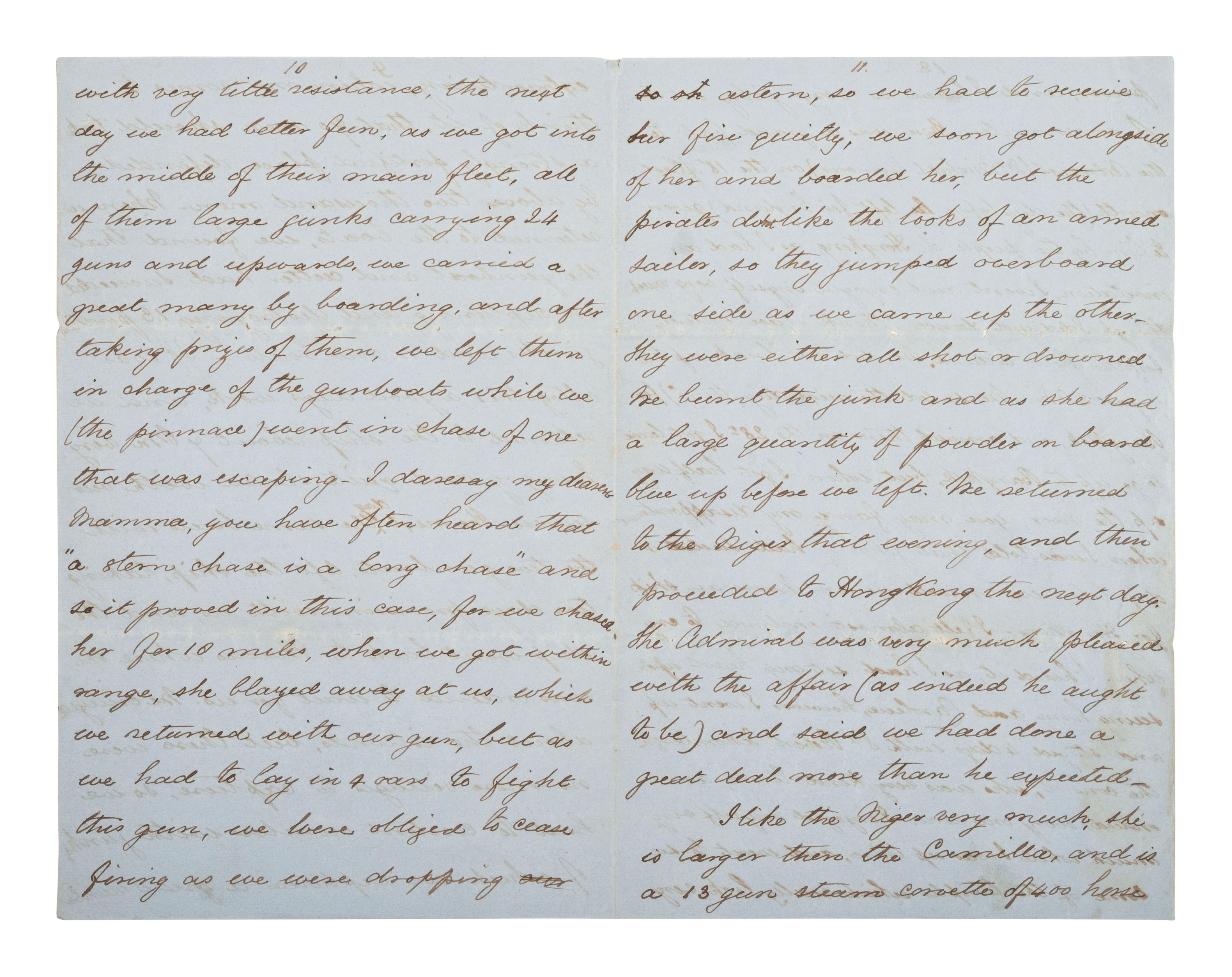 [MARITIME]. Markham, Sir Albert H. ALS on the HMS Niger describing pursuit of pirates. 1859.