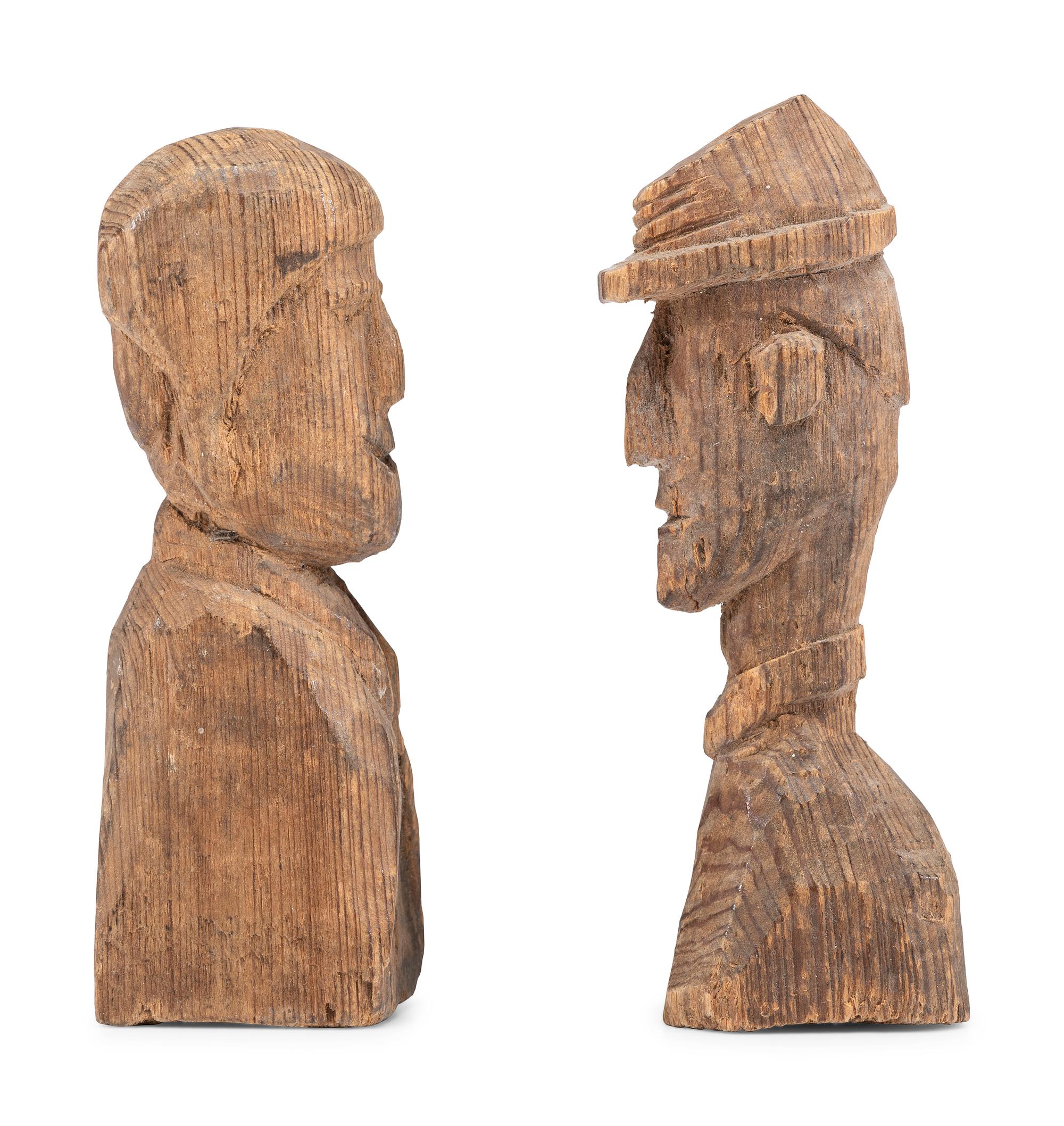 A group of 3 Civil War soldier folk art wood carvings made at Andersonville Prison, Georgia.