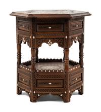 A Syrian Mother-of-Pearl Inlaid Walnut Side Table