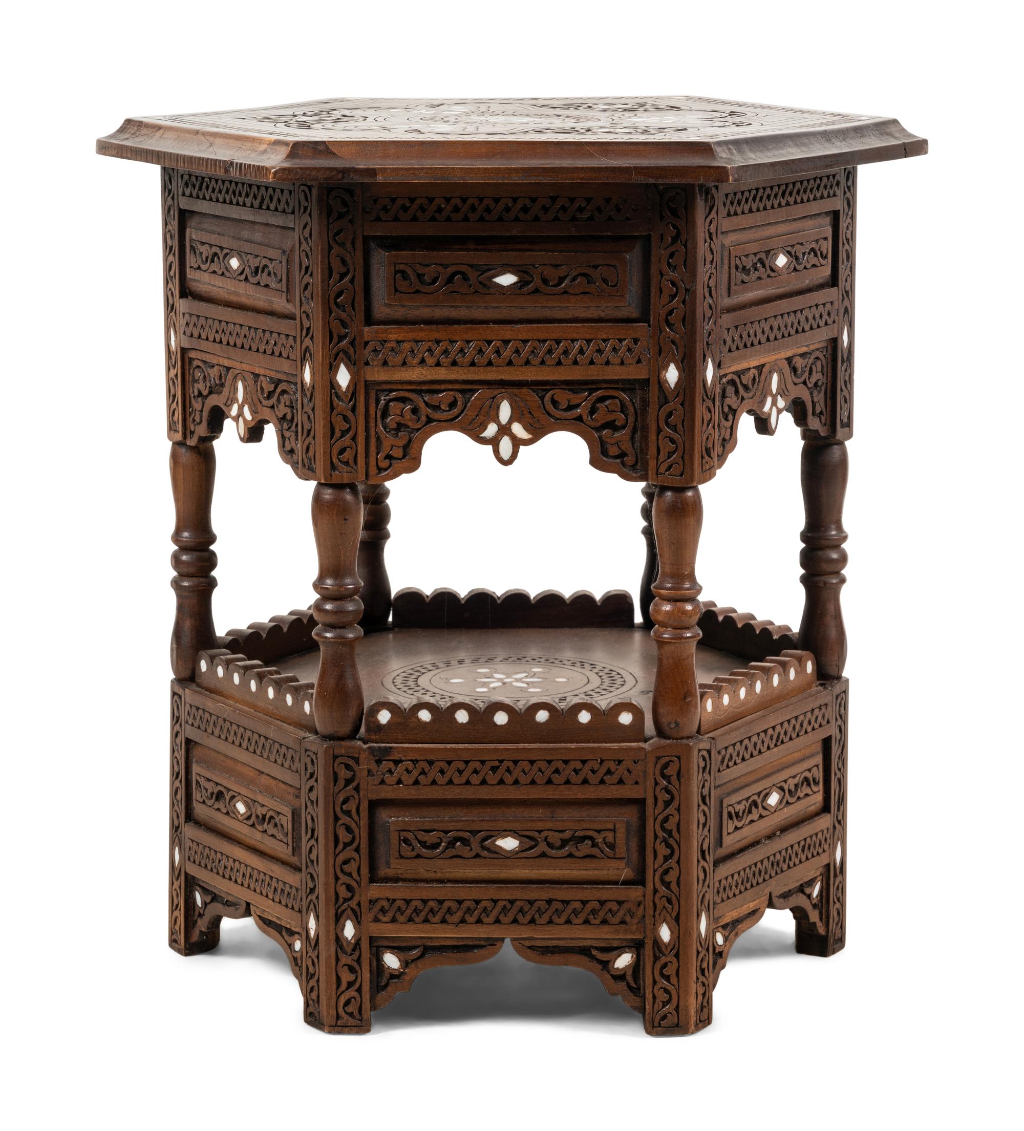 A Syrian Mother-of-Pearl Inlaid Walnut Side Table