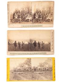 [CIVIL WAR]. A group of 3 stereoviews of battlefields and camp life from "The War for the Union" series. New York: E. & H.T. Anthony, ca 1860s.