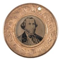 [POLITICS]. Stephen A. Douglas and Hershel Johnson, back-to-back campaign ferrotype badge and brass presidential token. 1860.