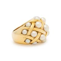 CHANEL, CULTURED PEARL AND YELLOW GOLD 'MATELASSÉ' RING