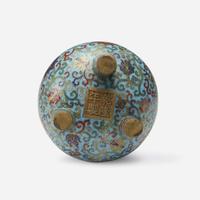 A Chinese cloisonné enamel tripod censer Qianlong mark and possibly of the period