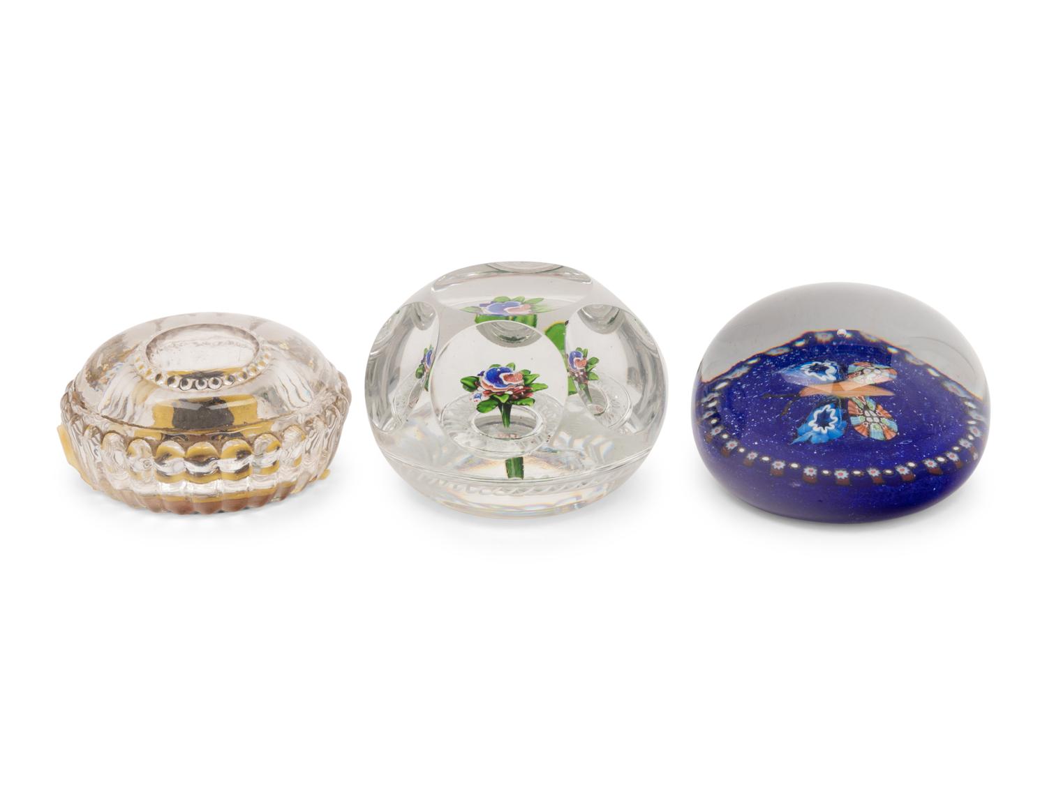 A Group of Three Glass Paperweights