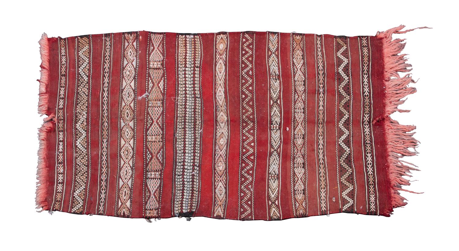 Two Moroccan Throw Rugs Larger: 7 feet 9 1/2 inches x 4 feet 3 inches.