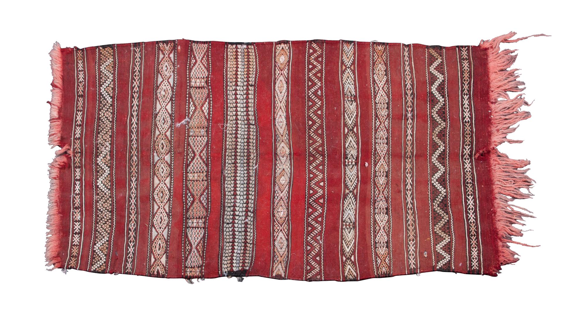 Two Moroccan Throw Rugs Larger: 7 feet 9 1/2 inches x 4 feet 3 inches.