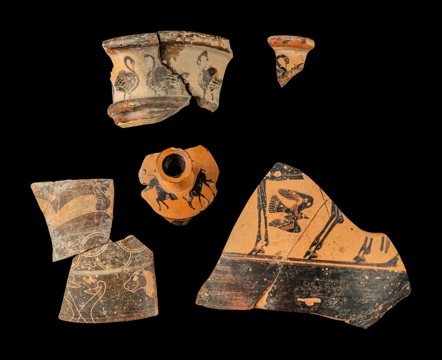 Six Attic and Corinthian Black-Figured Vase Fragments with Animals