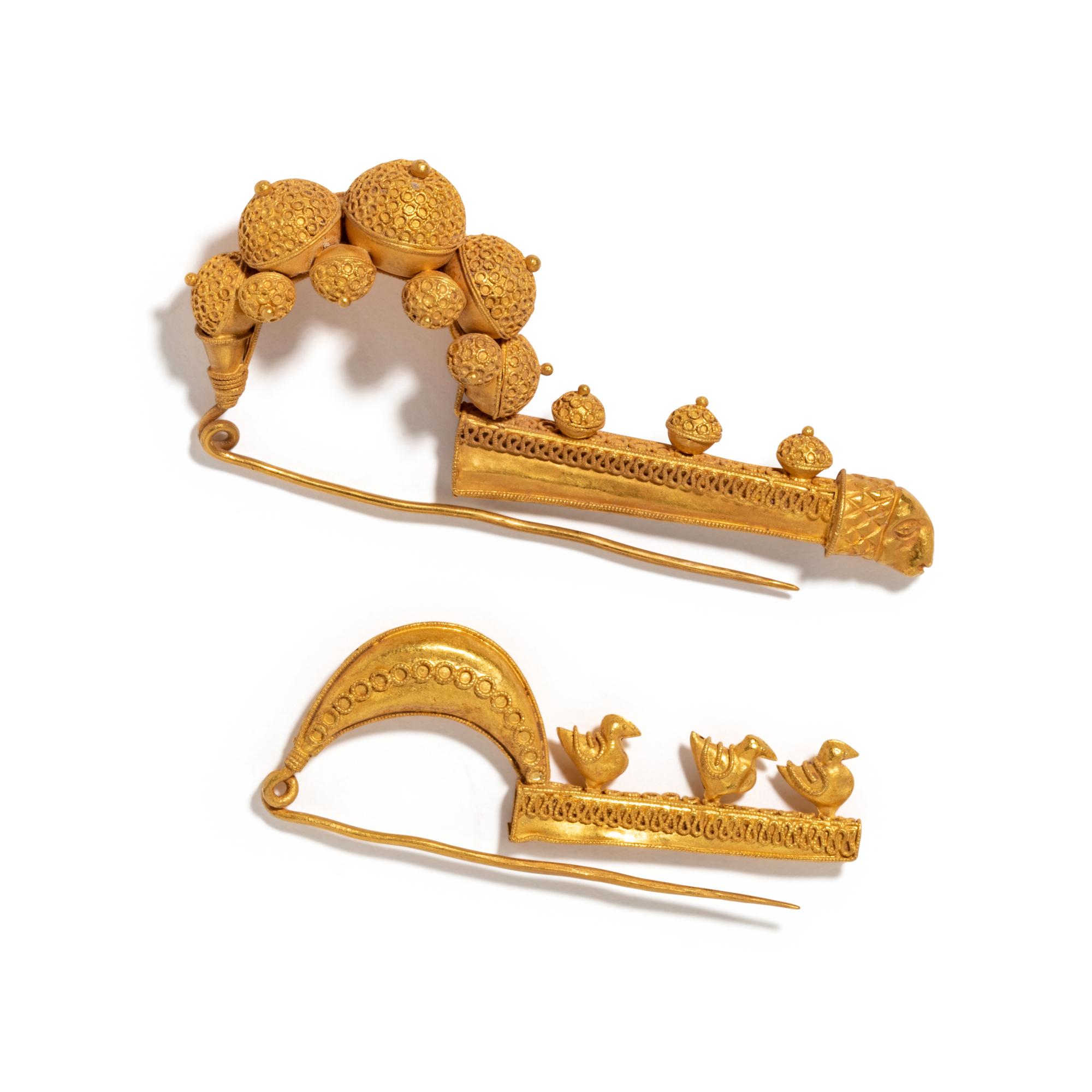 Two Etruscan Revival Gold Fibulae