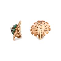 YELLOW GOLD, GEMSTONE AND CULTURED PEARL FLOWER EARCLIPS