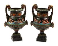 A Pair of Neoclassical Style Polychrome Bronze Urns