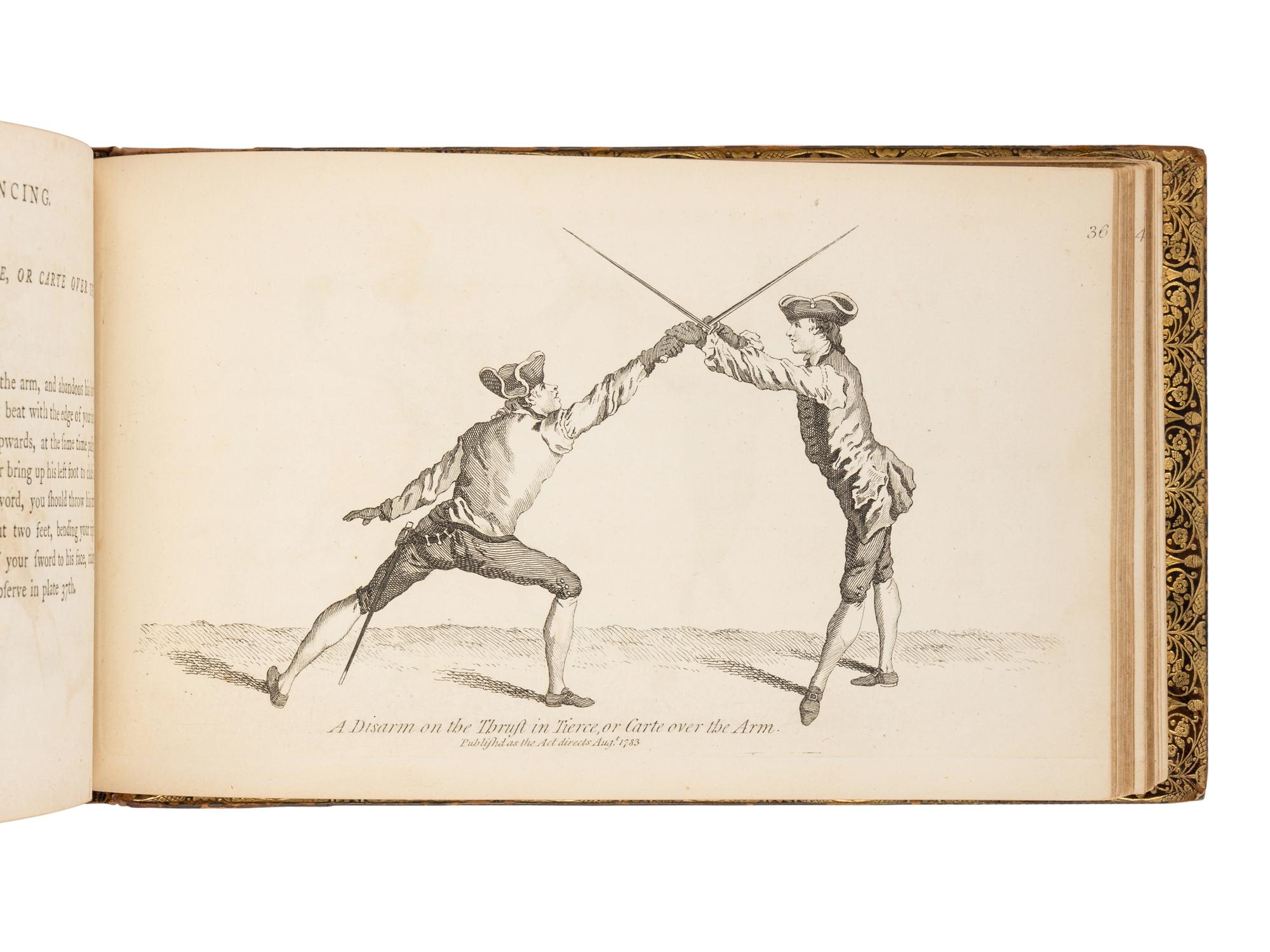 ANGELO, Domenico (1716-1802). The School of Fencing with a General Explanation of the Principal Attitudes and Positions Peculiar to the Art . London: n.p., 1787 [plates dated 1783].
