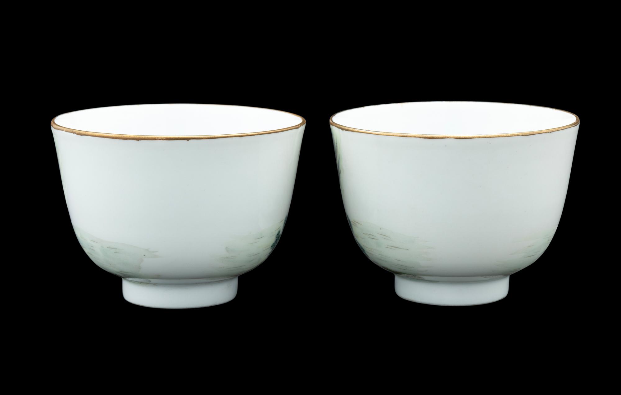 A Pair of Chinese Famille Rose Porcelain Cups and Saucers