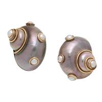 MAZ, SHELL, MABÉ PEARL, AND YELLOW GOLD EARRINGS