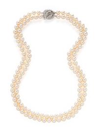 DOUBLE STRAND CULTURED PEARL AND DIAMOND NECKLACE