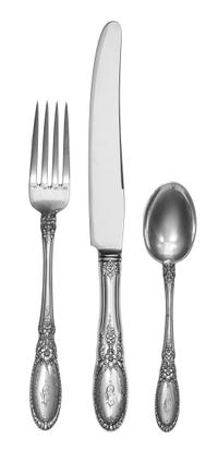 An American Silver Flatware Service, Towle Silversmiths, Newburyport, MA, Old Mirror pattern, comprising: 6 dinner knives 6 dinner fork