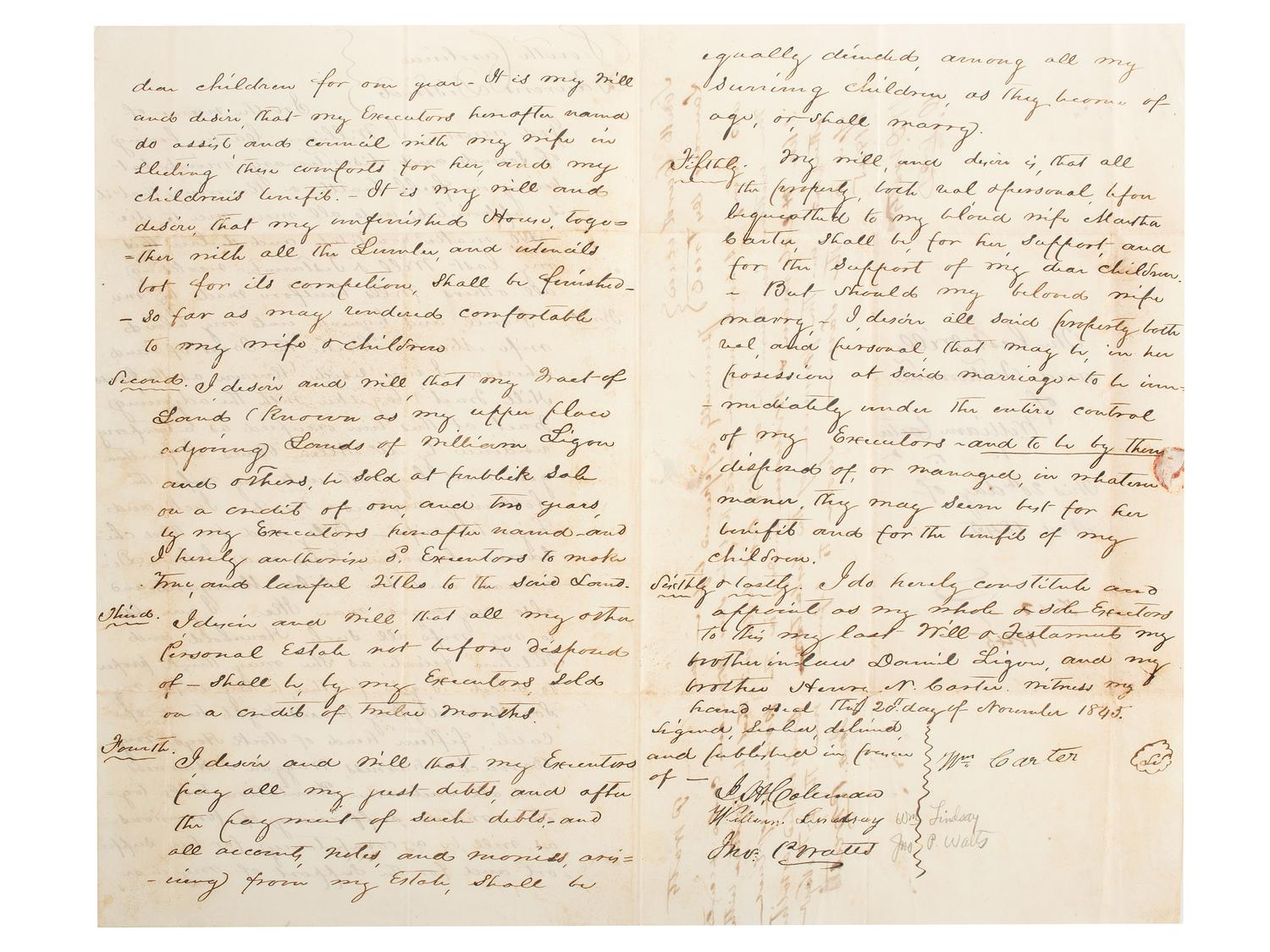 [SLAVERY & ABOLITION]. A group of 2 documents related to the enslavement of individuals in the Carolinas, including a rare North-Carolina Mutual Life Insurance Company form used to insure the life of an enslaved person.