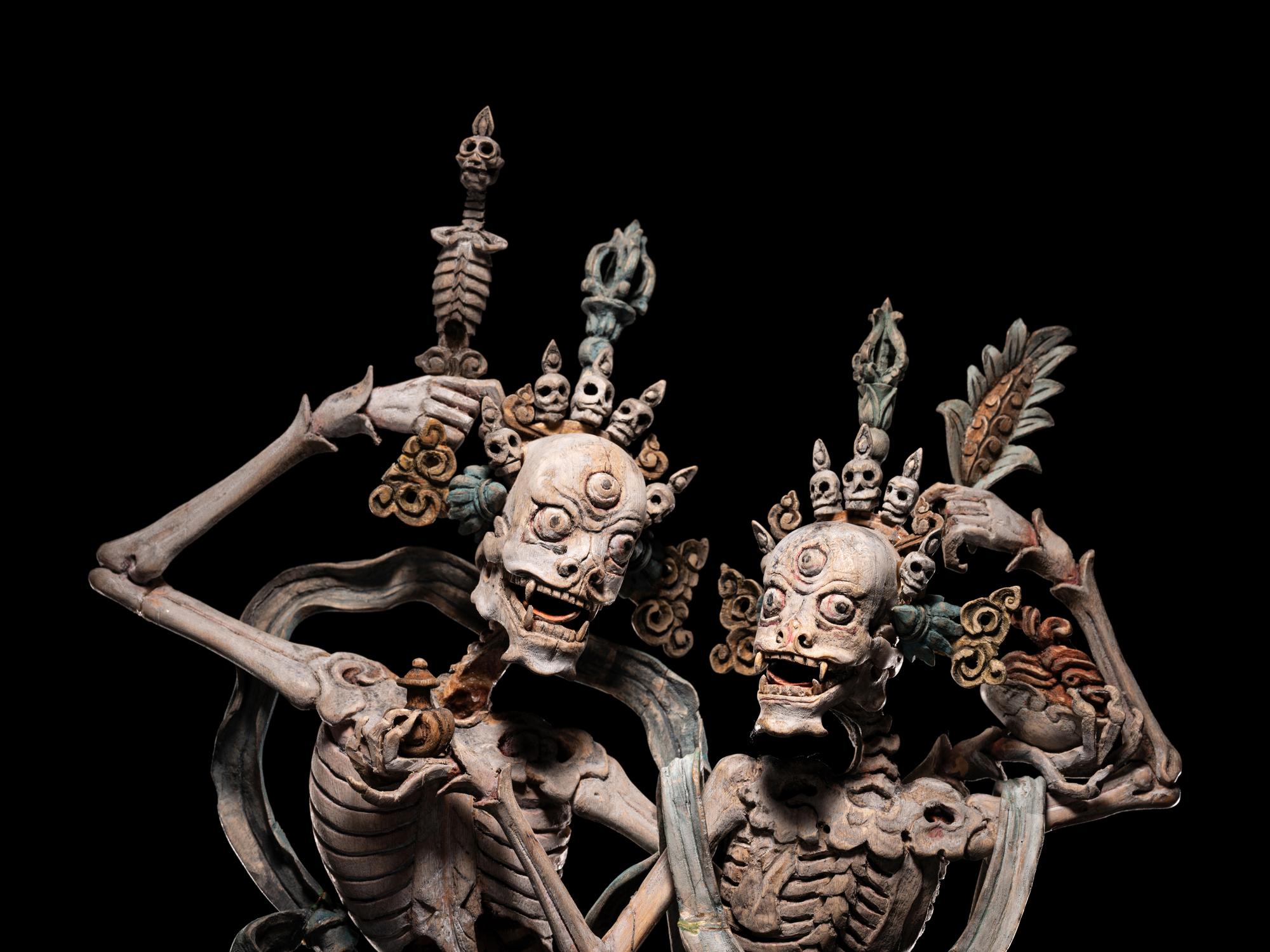 A Rare Tibetan Polychrome Wood Figure of Chitipati