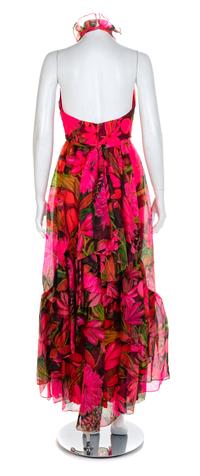 Helen Rose Floral Silk Organza Halter Gown, 1970s