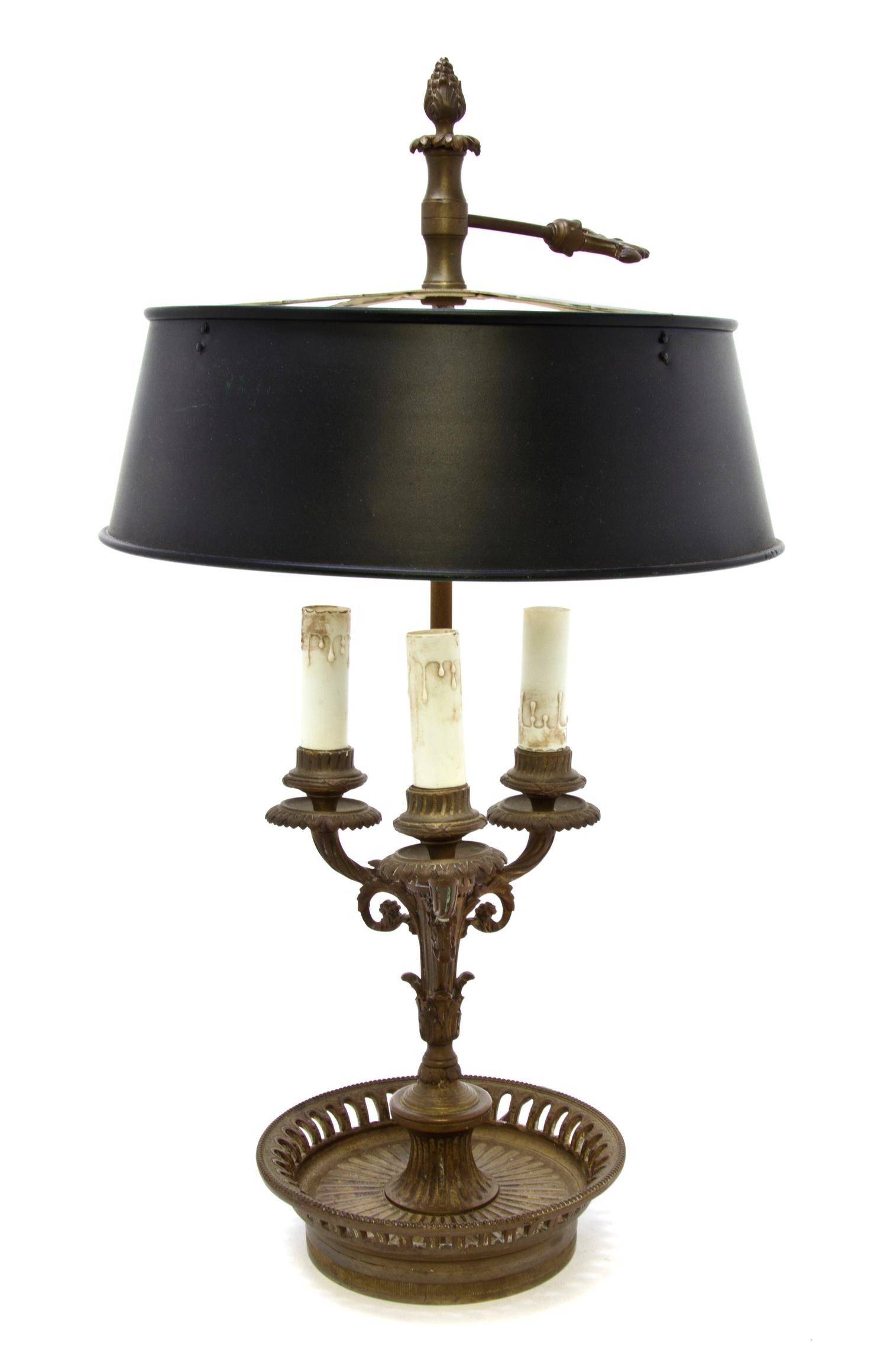 A Louis XVI Style Bronze Bouillotte Lamp, Height overall 21 1/4 inches.