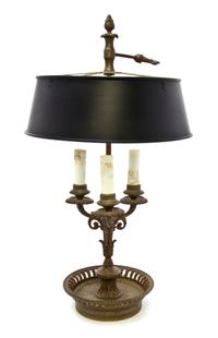 A Louis XVI Style Bronze Bouillotte Lamp, Height overall 21 1/4 inches.