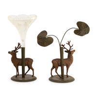 A Pair of Cold-Painted Cast Metal and Cut Glass Vases