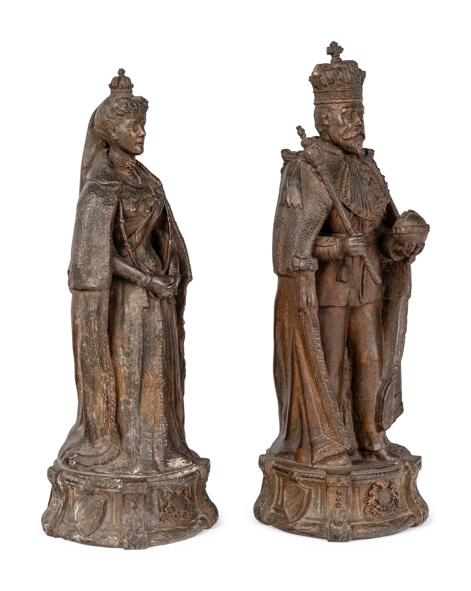 A Pair of Edwardian Cast Metal Commemorative Models of Edward VII and Queen Alexandra