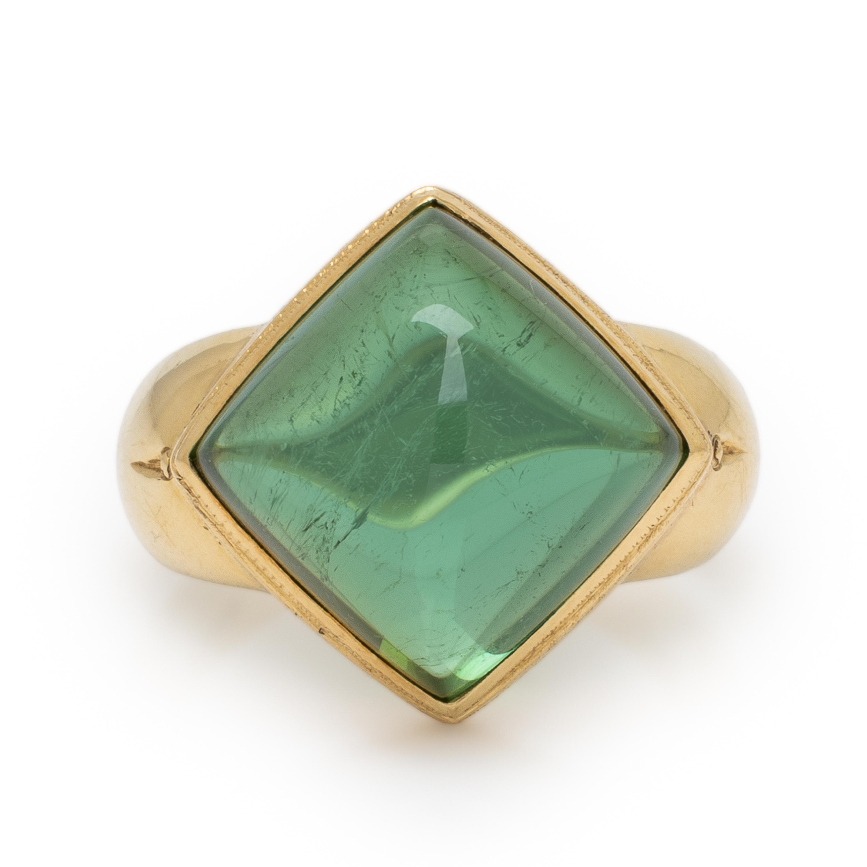 Green Tourmaline and Yellow Gold Ring