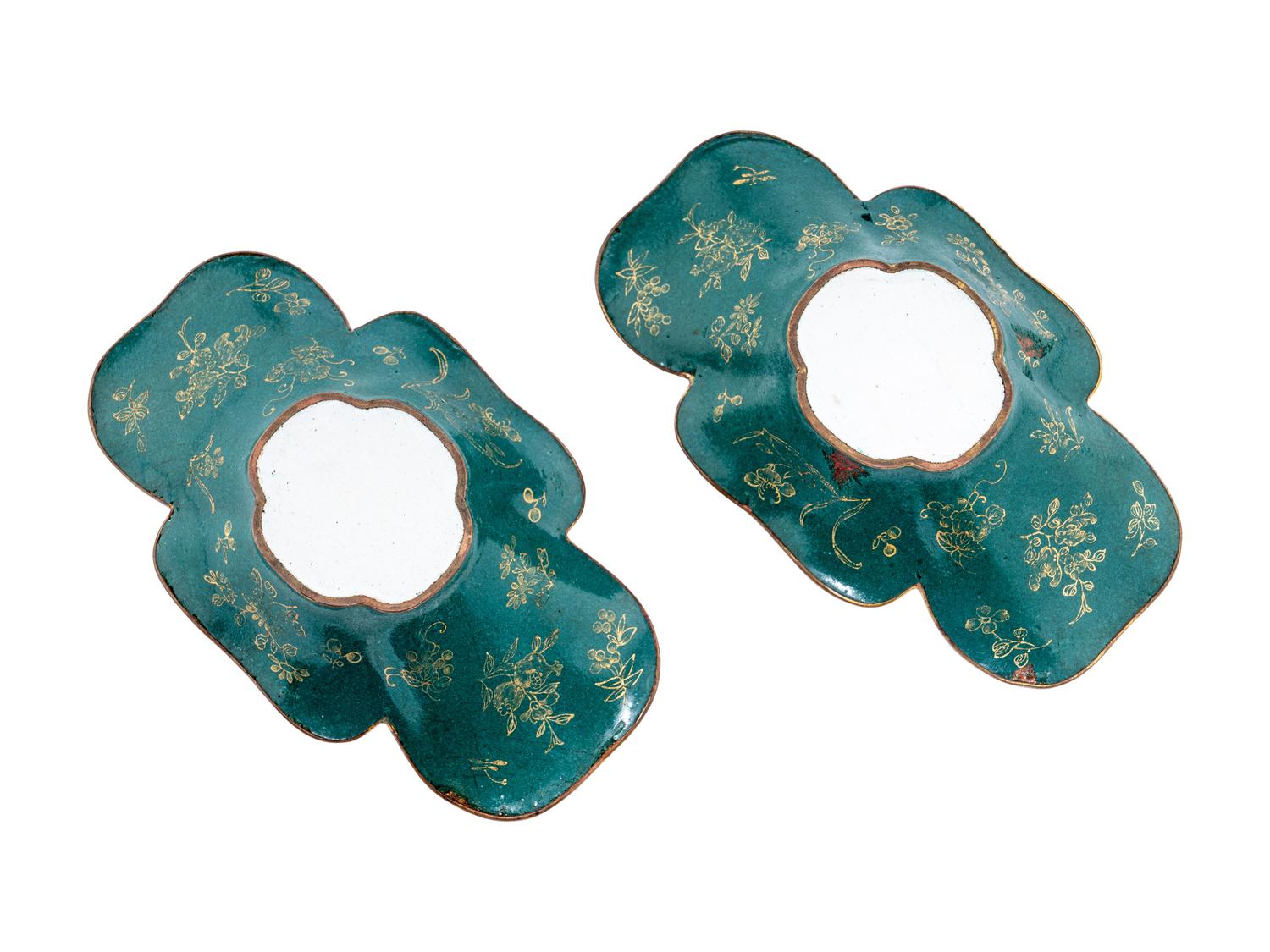 A Pair of Chinese Painted Enamel on Copper Begonia-Shaped Dishes