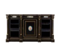 A French Ebonized, Gilt Bronze and Porcelain Mounted Console Cabinet