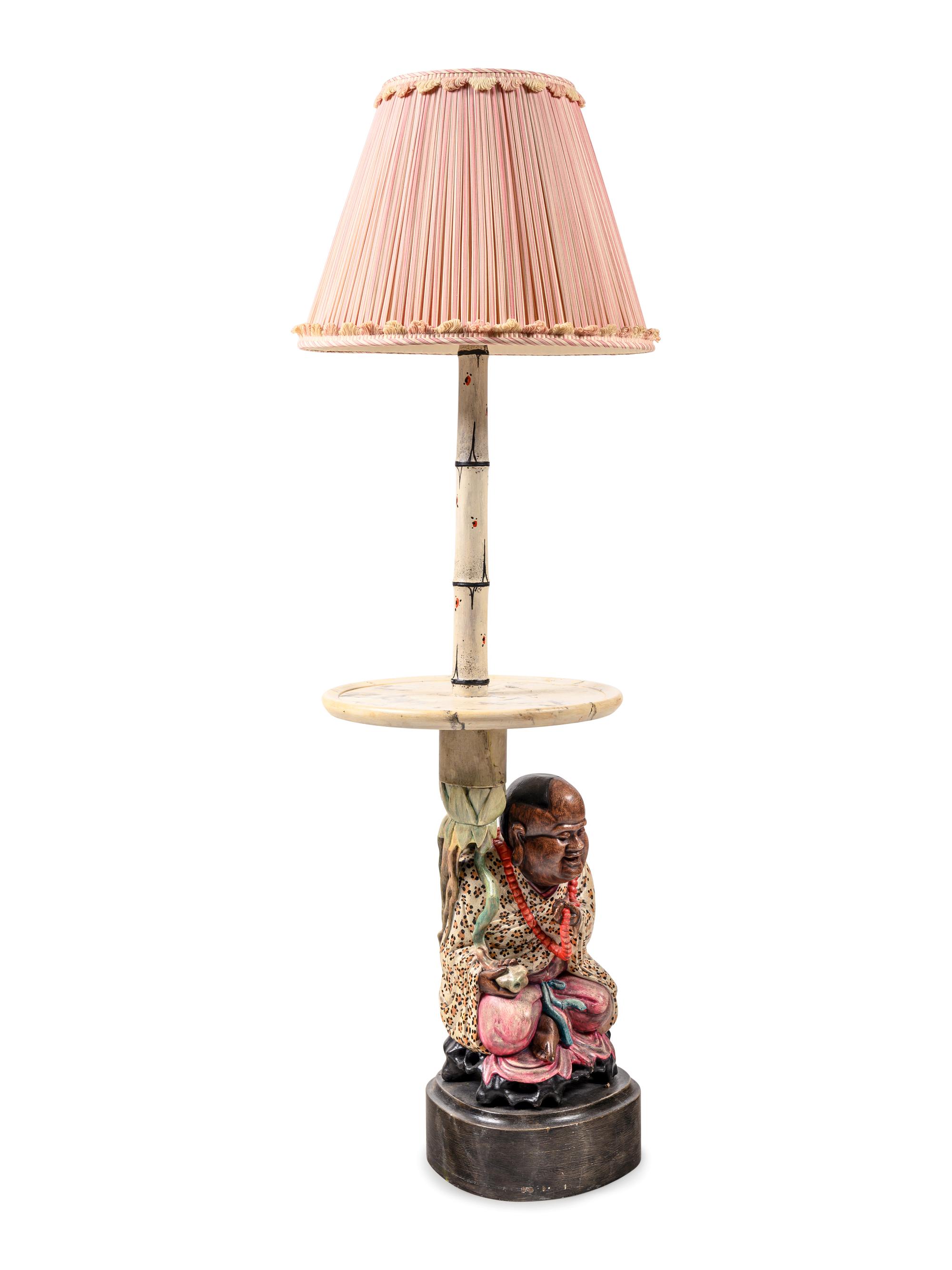 APPROVED FOR DONATION A Polychrome Decorated Figural Lamp Table