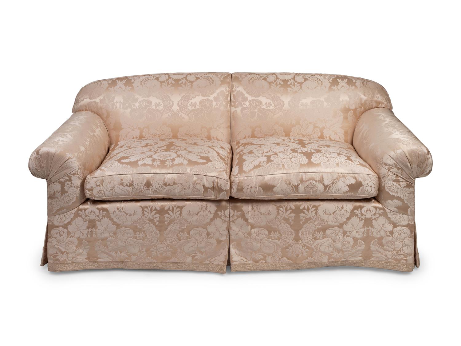 A Pair of Contemporary Damask Upholstered Settees
