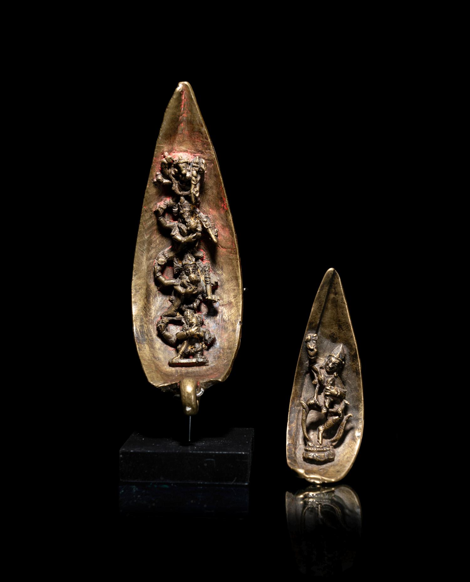 Two Tibetan Bronze Mandala Leaves
