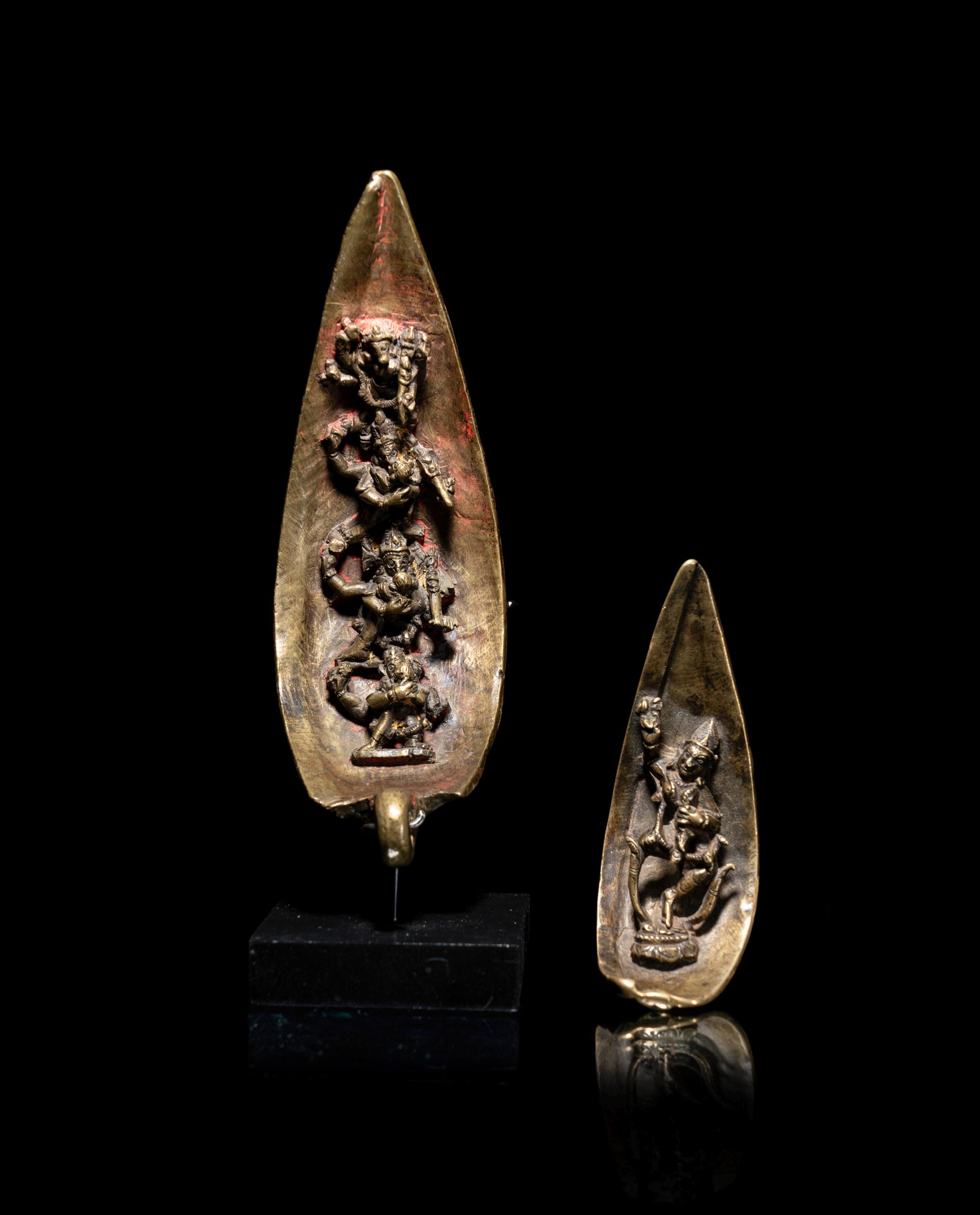 Two Tibetan Bronze Mandala Leaves