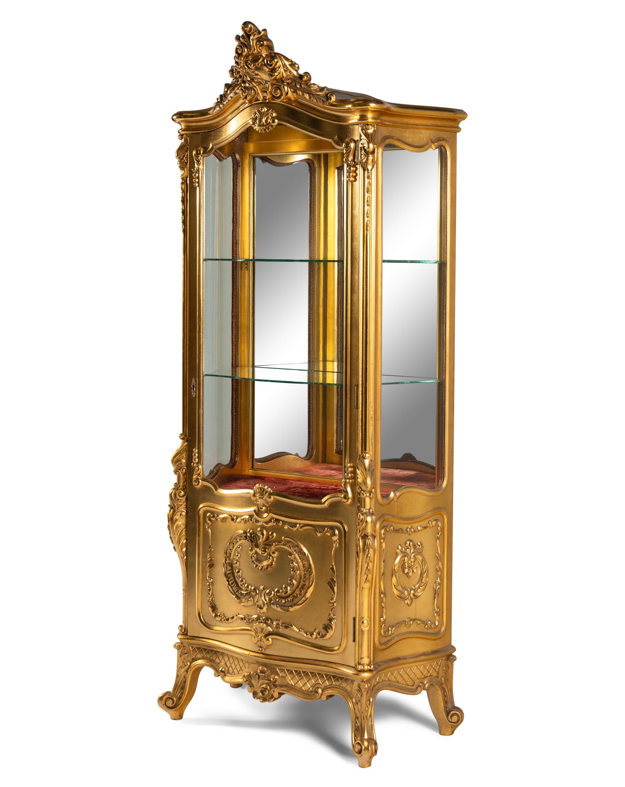 A Louis XV Style Giltwood Vitrine Cabinet