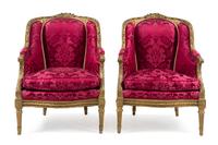 A Pair of Louis XVI Style Giltwood Bergeres Height 38 3/4 inches. — 20TH CENTURY